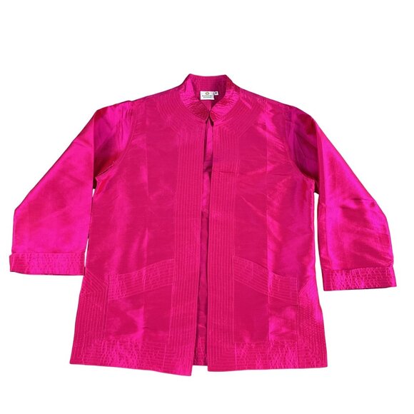 Smithsonian Institution 100% Thai Silk Pink Open Front Cardigan Medium Thailand - Picture 1 of 5